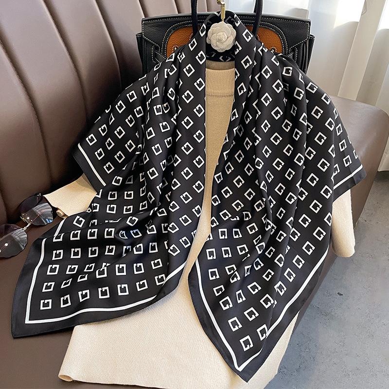 New Spring and Autumn Style Fashionable Twill Large Square Scarf for Women's Silk Scarf Dual-purpose Shawl Scarf Externally Decorative Scarf