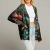 Women's Fashion Long Sleeve Print V-Neck Button Loose Cardigan Top