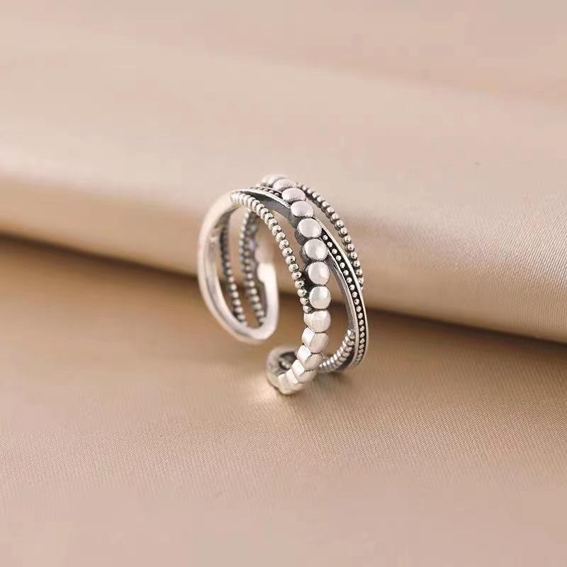 S925 Sterling Silver Multi-layer Cross Open Adjustable Ring - Women s Retro Fashion European American Style