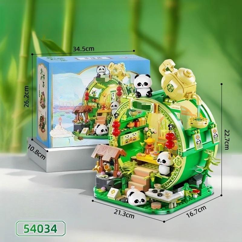 Panda Bamboo House Building Blocks Children's Educational DIY Handmade Creative Model Ornaments Trendy Toys Birthday Gifts