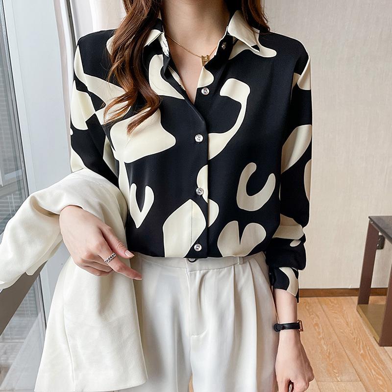 New Spring Printed Trendy Women's Fashion Versatile Tops Fashionable Long-sleeved Floral Shirts