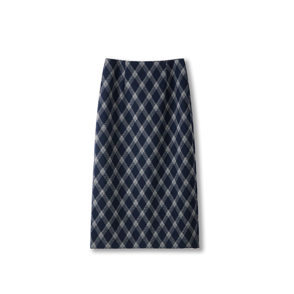 Женская элегантная шерстяная юбка-карандаш в клетку - С высокой талией, стройнящая, с разрезом, Осень/Зима 2025 XL