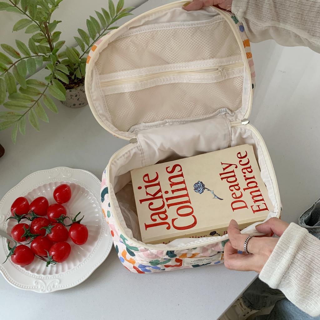 Floral Prints Women's Cosmetic Bag Cases Cotton Fabric Ladies Small Storage Bags Casual Cute Female Box Colorful Handbags