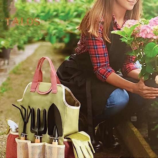 Bahçe Aletleri Seti Karbon Çelik Ahşap Saplı Mala Ağır Hizmet El Tırmığı Çatal Saklama Çantası ile Ev Bahçıvanları için Bahçecilik Hediyeleri