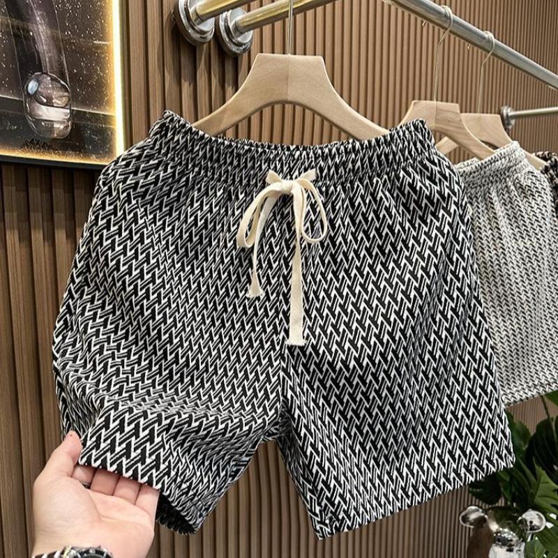 Summer Men's Clothing Print Plaid Shorts Straight Leg Casual Beach Pants Comfortable Pockets Lightweight Street Shorts