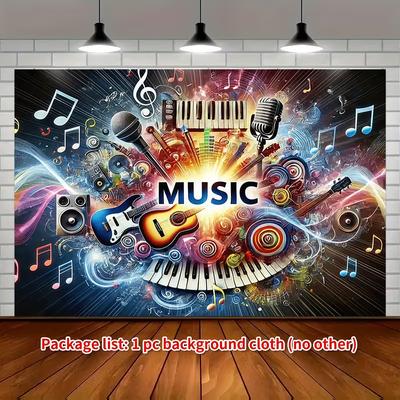 Vibrant Music Notes Backdrop Musical Instruments Rock Party Background for Photoshoot