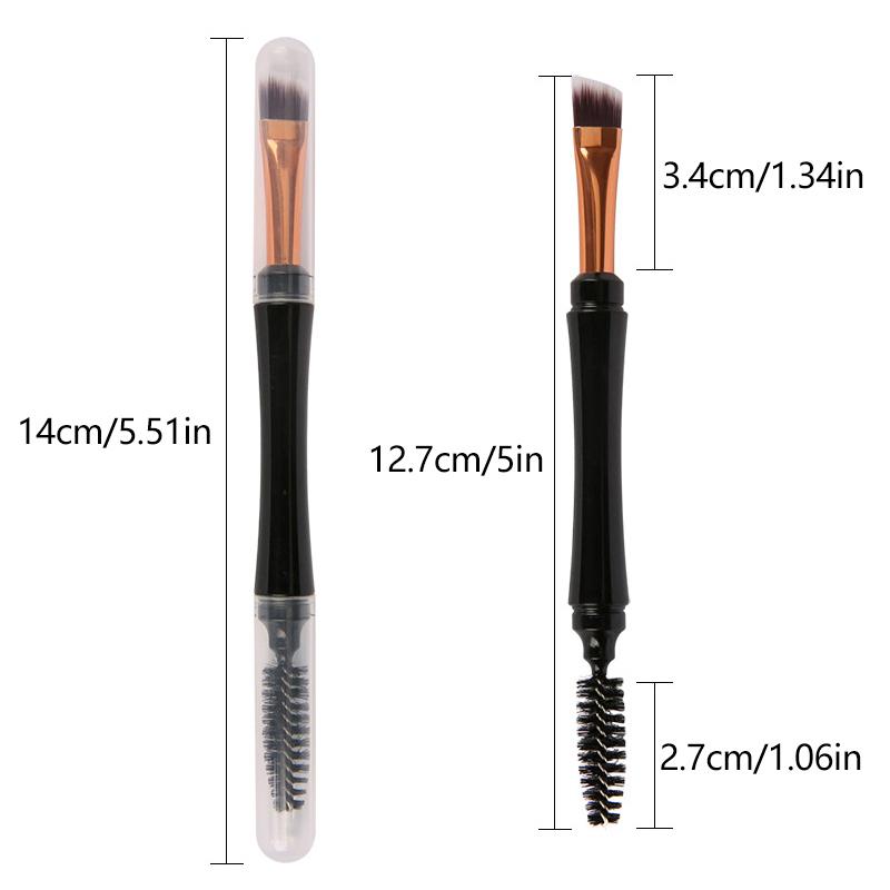 Mini Dual Ended Makeup Brush Angle Eyebrow Eyeshadow Eyeliner Brush With Dust-proof Cover Contouring Eyes Cosmetic