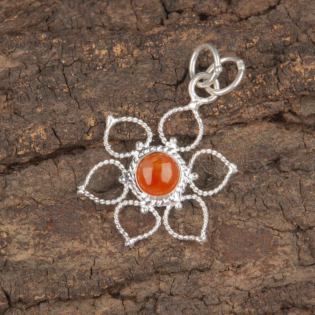 Karneol 925 Massiv Sterlingsilber Anhänger, Handgefertigter Edelsteinanhänger, Geschenke für Freundin Böhmischer Anhänger für die Liebe