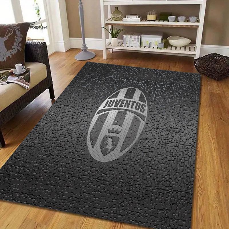 Juventus Fodboldklub4 Flanel Mønster Firkantet Tæppe, Områdetæppe, Tæppegulvmåtte til Stue Soveværelse Sofa Legeværelse Indretning, Skridsikker Gulvmåtte
