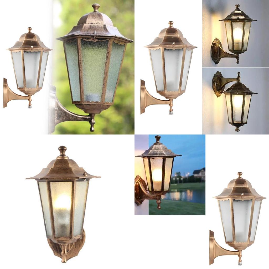 Retro Outdoor Hexagonal Wall Lamp With Copper Finish And Waterproof Led Technology