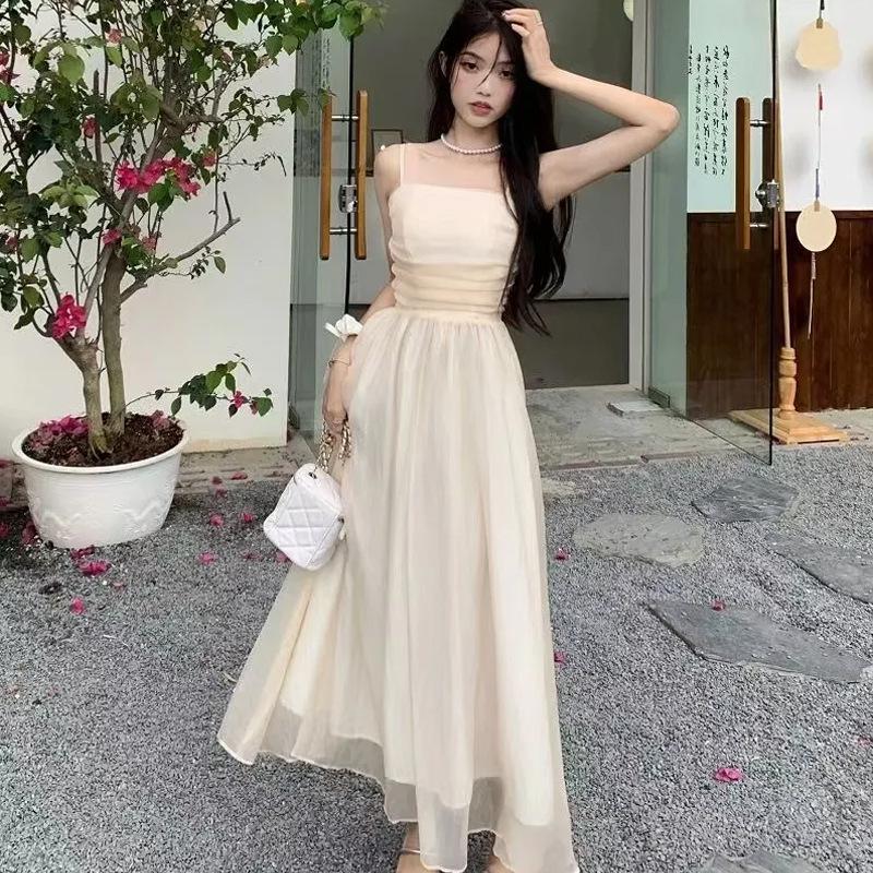 Women's 2024 French White Spaghetti Strap Slimming Evening Dress
