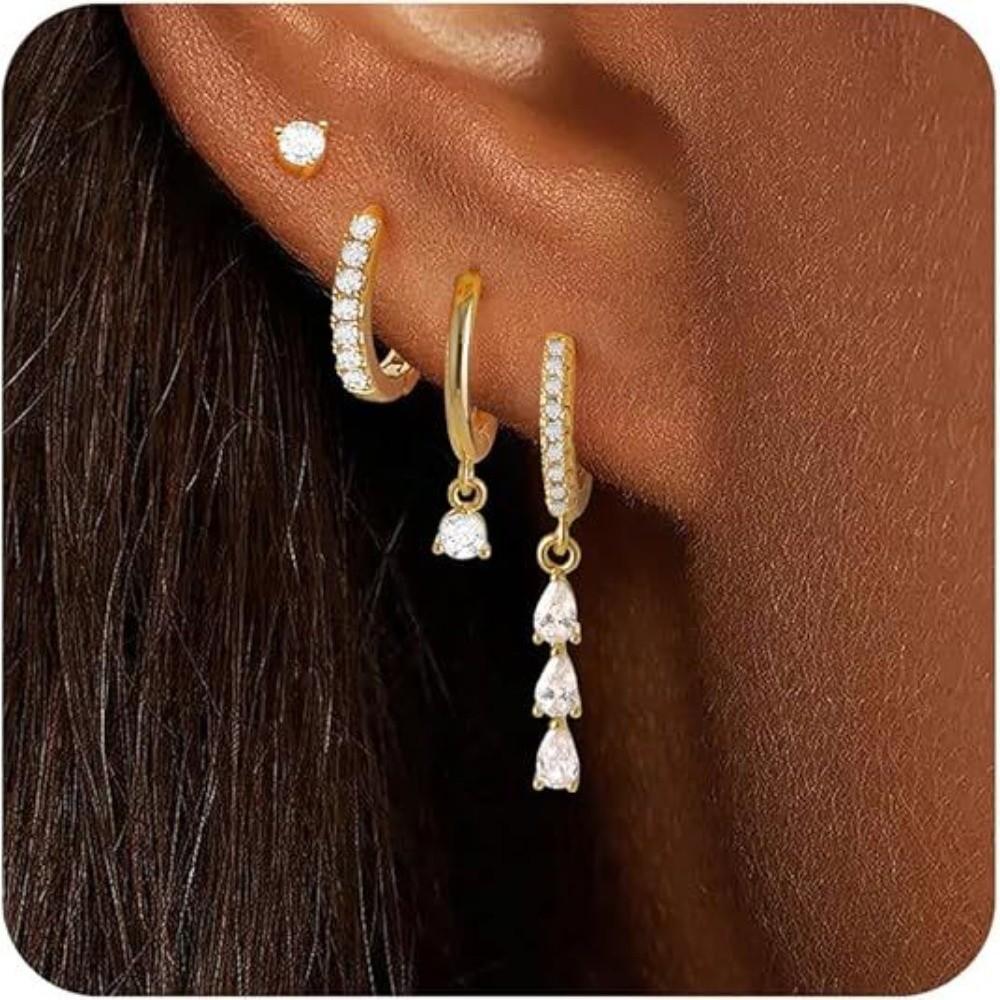 4Pcs/Set Chain Huggie Hoop Earrings Geometric Dangle Earring Set Women Accessories