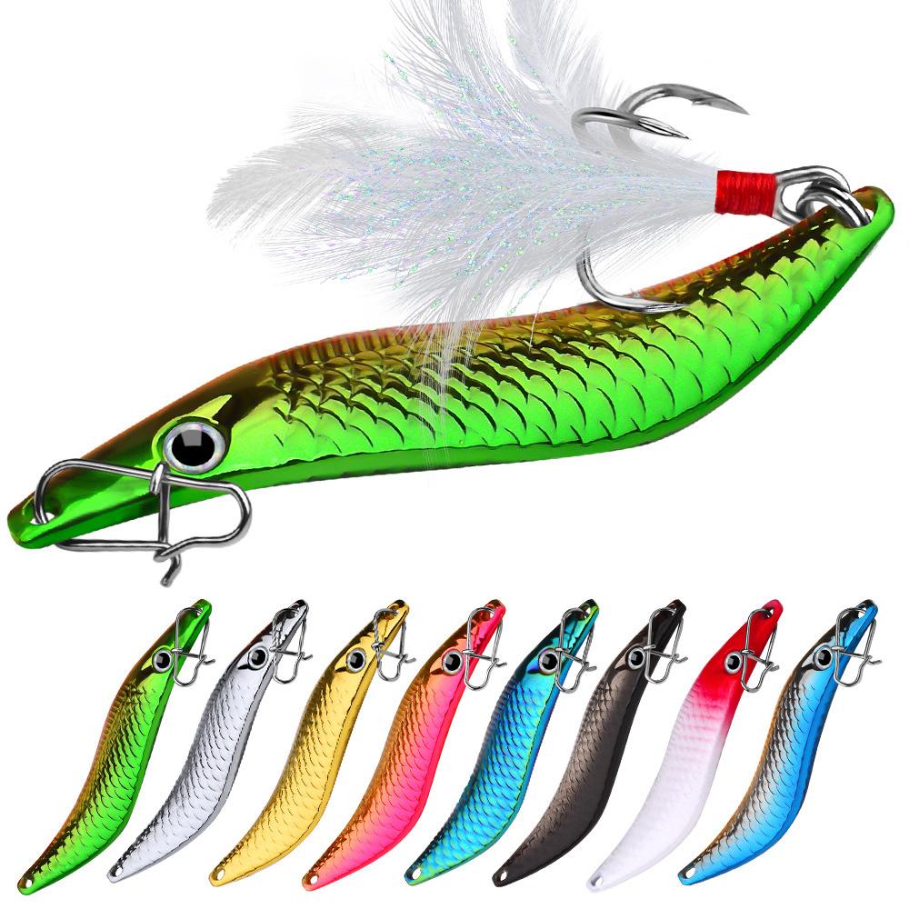 Metal VIB Leech Spinners Spoon Lures 7g/10g/15g/20g Artificial Bait With Feather Hook Night Fishing Tackle for Bass Pike Perch