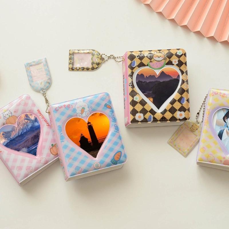 Mini Photo Album 3 inch 36 Sheets Hollow Heart Mini Card Organizer Bag for Children Girls Boys Holiday Birthday Gift