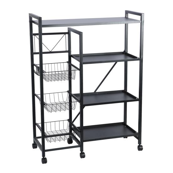 Gemüsekorb Aufbewahrungsregal, 4-stöckiger stapelbarer Aufbewahrungskorb mit 360-Grad-Rädern, Küchenbäckerregal, Gewürzregal Mikrowellen-Organizer Arbeitsstation