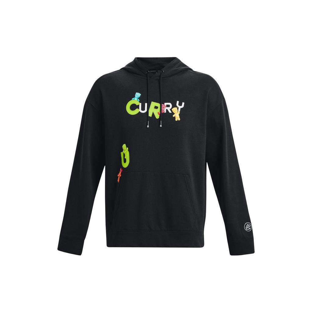 Under Armour Solid Color Letter Print Drawstring Hoodie Men Hoodies Black 1374305-001