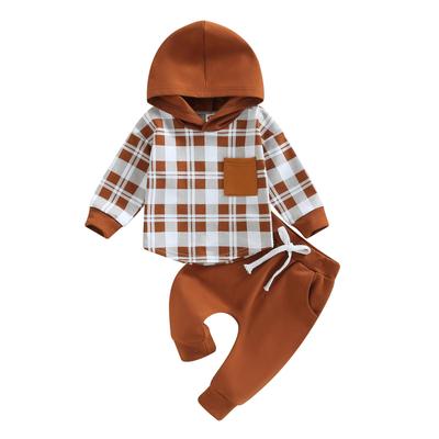 Baby Boys Clothes 3 6 9 12 18 24M 3T Pants Set Hooded Patchwork Hoodie Plaid Sweatpants Fall Winter Outfit