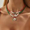 2pcs Set Trendy Cartoon Santa Claus Elk Christmas Tree Pendant Imitation Pearl Beaded Fold Wear Necklace Women Jewelry Set Gift