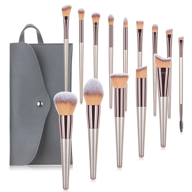 10/14 Pcs Champagne Gold Makeup Brushes Complete Set Of Foundation Loose Powder Blush Concealer Eye Shadow Professional Set