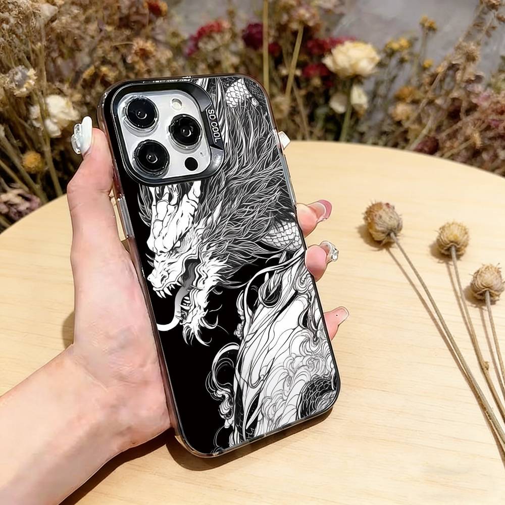 

Чехол для телефона с драконом для iPhone 17,16,15,14,13,12,11 Plus,Pro Max,XS,Разноцветный Серебристо-Черный Чехол iPhone12