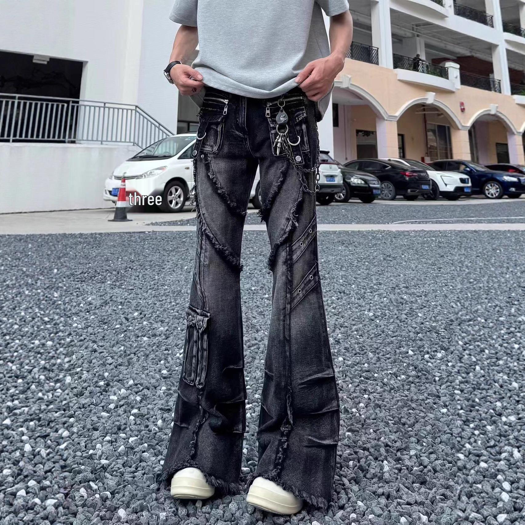 

American Style Unisex Micro-Flare Jeans with High Street Cargo Design XL