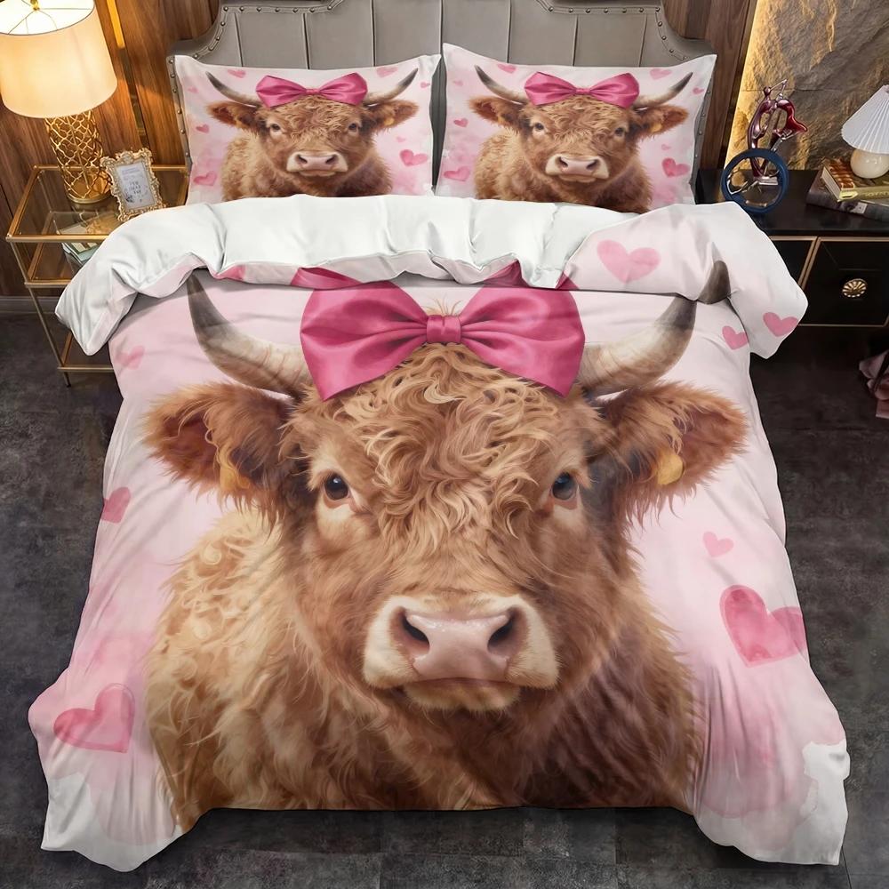 

Набор из 3 предметов: Милая высокогорная корова, Принт ко Дню святого Валентина, Комплект постельного белья, Включает 1 пододеяльник и 2 наволочки(исключая отступы) 135cmx200cm