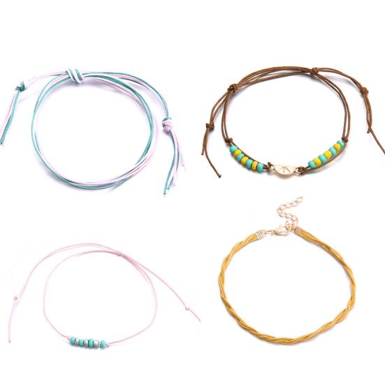 

4 шт./компл. многослойные разноцветные пляжные босоножки с бисером, сандалии на щиколотке, браслет на щиколотке