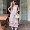 Summer Vacation Wind Backless Jacquard Floral Suspender Dress High-end Women's Small Long Fringed Splicing Skirt