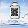 JewelryWe Men's Square Quartz Watch 3ATM Water Resistant Stainless Steel Band Roman Numerals Analog Calendar Casual Stylish Silver Gift for Boyfriend