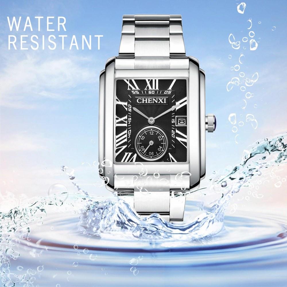 JewelryWe Men's Square Quartz Watch 3ATM Water Resistant Stainless Steel Band Roman Numerals Analog Calendar Casual Stylish Silver Gift for Boyfriend