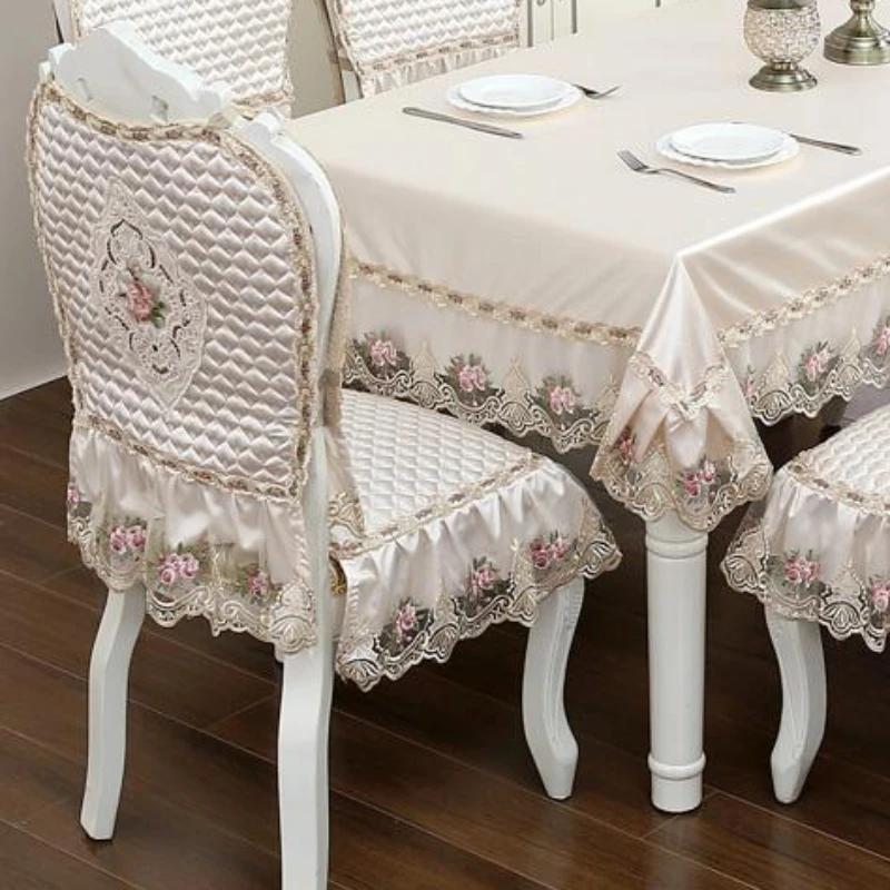 High End Velvet Lace Edge Stoltrekk Husholdningsstoler Anti-skli stropper Seteputer Ryggstøttetrekk Krakk Støvbeskyttelsestrekk