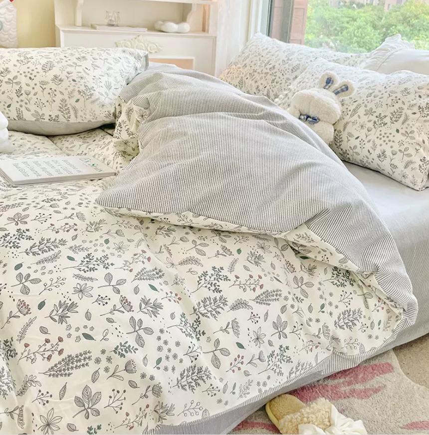 Duvet Cover Set for Double Bed 100% Cotton Quilt Cover Comforter Covers with 2pc Pillowcase Luxury Flower Printed Bedding Set