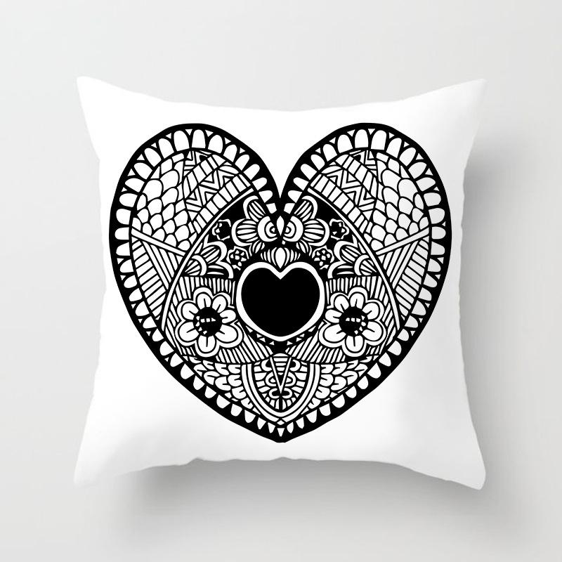 Black and White Ethnic Style Elephant Print Car Cushion Cover Sofa Pillow Cover Homewares