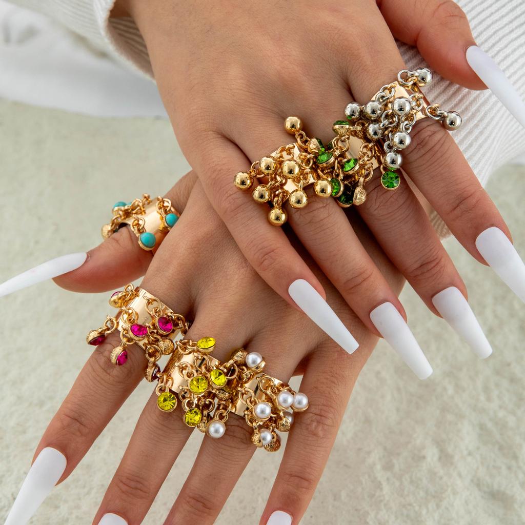 Accessories, Bohemian Pearl Fringed Exaggerated Retro Ring, Metal Open Ring