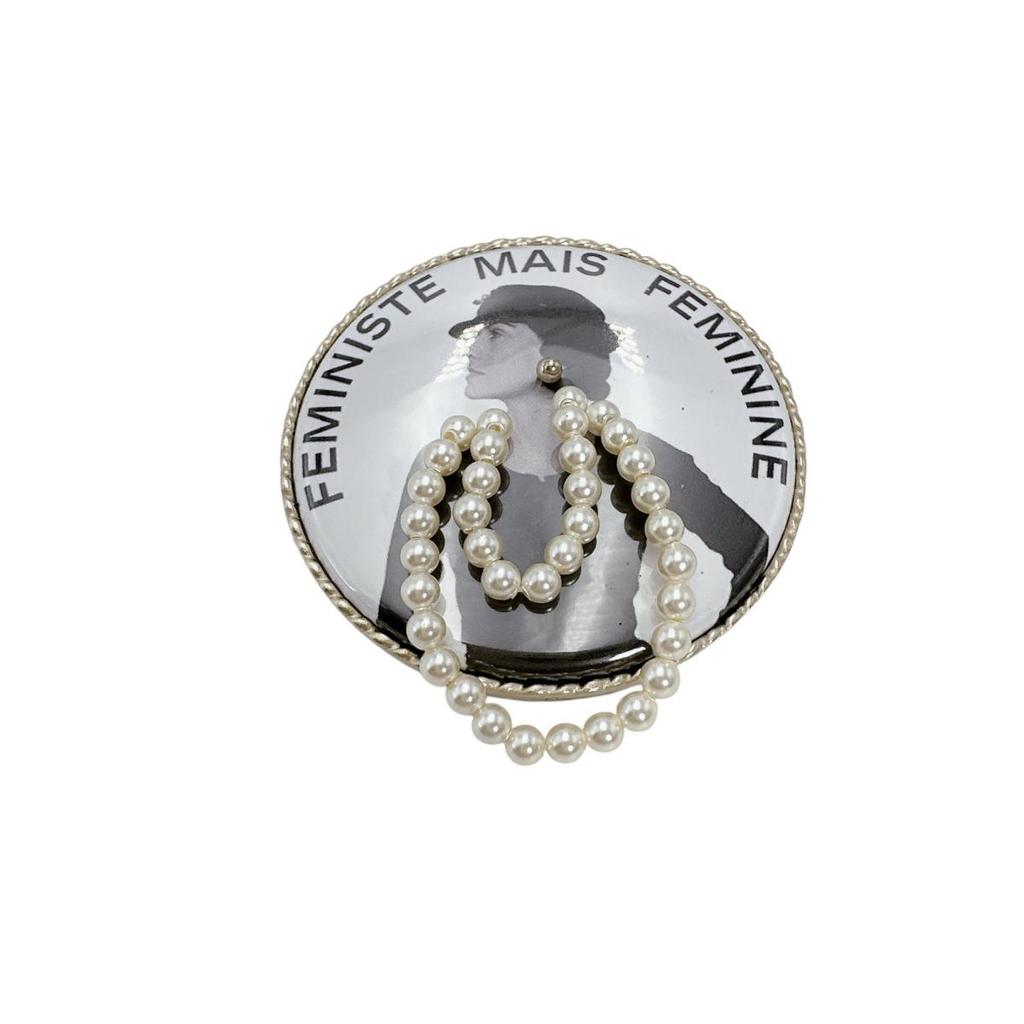 CHANEL Bag accessories feminist Brooch Pin batch metal white Women Storage box Used