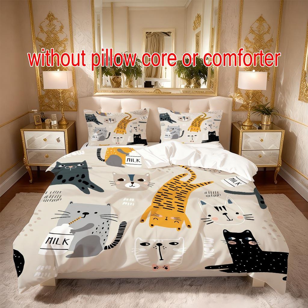 Cute Cat Duvet Cover Set Multi Size Quilt Cover Queen Size Bedroom Bedding Decoration Machine Washable Adult Boy Girl Bedroom Decor