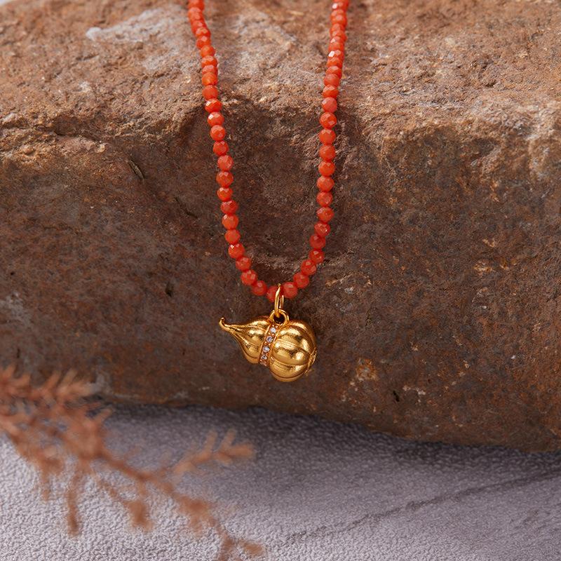 S925 Стерлинговое Серебро Натуральный Агат Наньхун Ожерелье-Свитер Ключица Цепочка Ксинаньцай Сянжуй Тыква Подвеска Женская