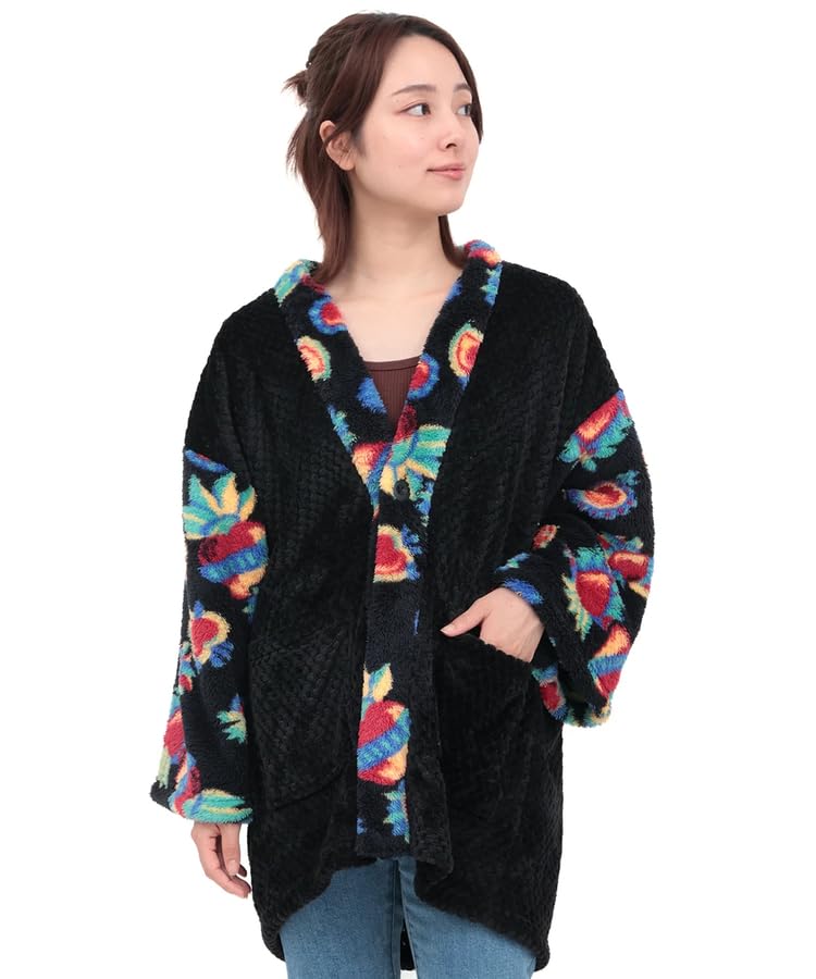 Titicaca Siesta Hanten Women's Long Sleeve Overcoat with Boa, Warm, Free Size, Black, ZOWCB2304