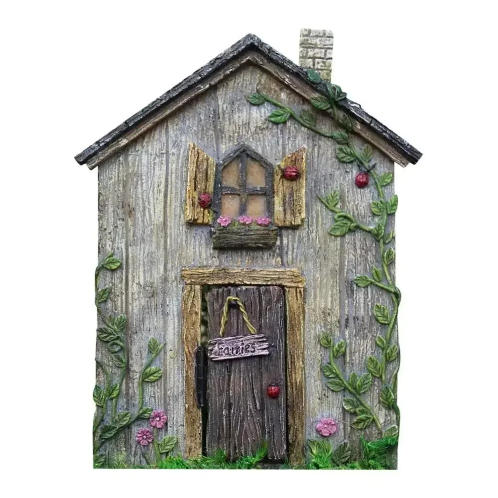 Graverad Design Trä Miniatyr Älva Tomte Älvdörr Fönster Dörr Figurer Gräsmatta Prydnad Trädgårdsdekoration Utomhus Barnpresent
