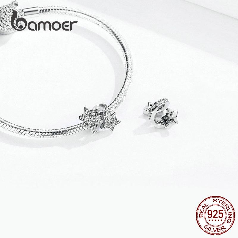 Bamoer Shining Star Silver Charm Fit Charms náramek náramek pro ženy DIY šperky AAA kubický zirkon