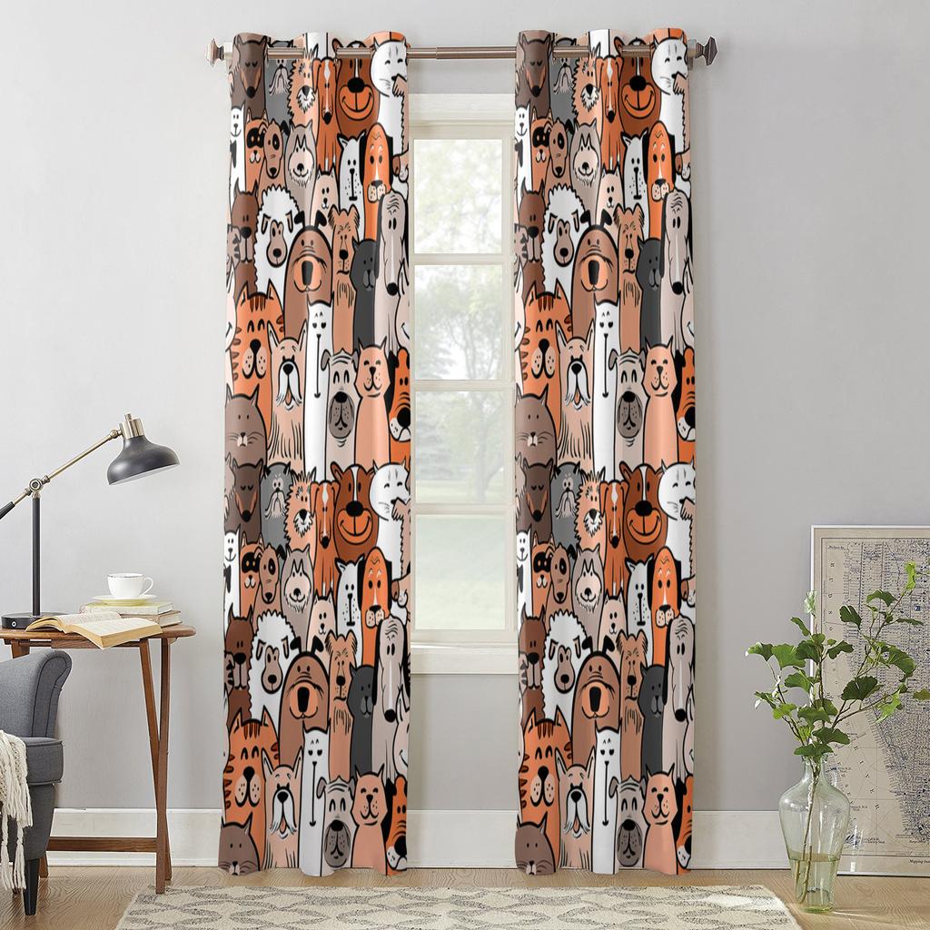 Cartoon Dog Cat Doodle Window Curtain Bedroom Living Room Window Drapes Kitchen Decoration Blinds Curtain