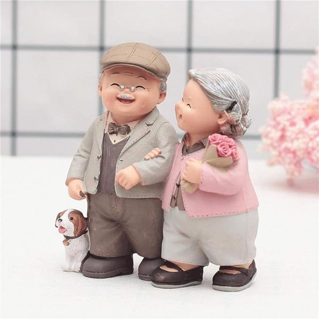 Goldene Hochzeit 50. Jahrestag Hochzeitstortenaufsätze Dekoration Polyresin Figuren Sammlerstücke für Eltern