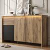 Sideboard, Kitchen Cabinet, Dresser with 3 Drawers and 2 Doors, Multicolor LED Lighting Effects, W:120 x H:76 x D:40 cm, Wood Color&Black