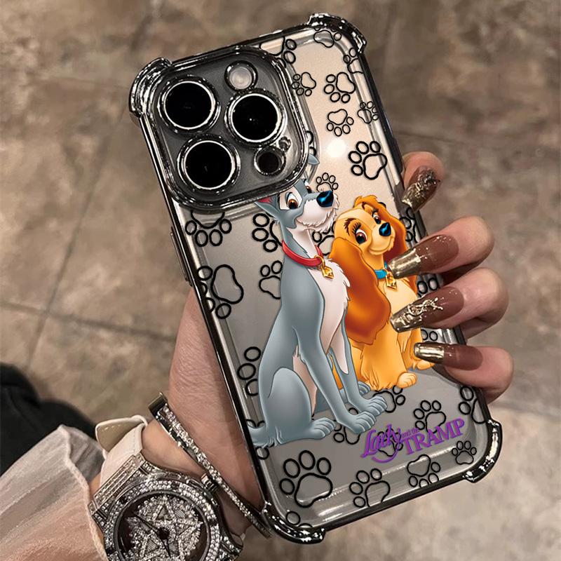 

HOT Cartoon Lady And The Tramp Plating Phone Case For iPhone 17 17e 16 15 14 13 12 11 Pro Max X XR XSMax Mini Air Plus Anti-Fall iPhone 17e