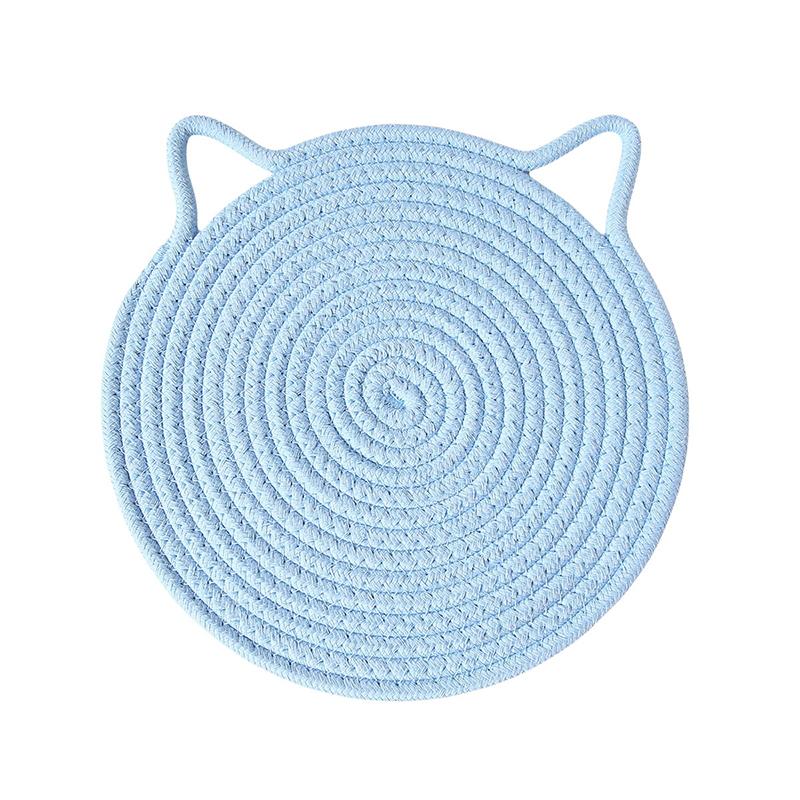 

1Pc Cotton Rope Woven Insulation Pad Design Dining Table Tray Mat Insulation Pad Cartoon Cat Ear Shaped Solid Color Dining Table