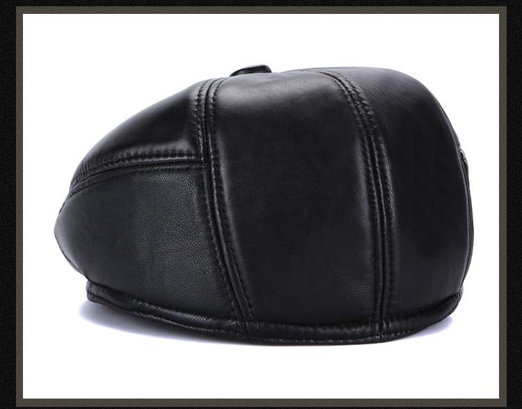 Haining Genuine Leather Sheepskin Men's Winter Beret with Ear Protection