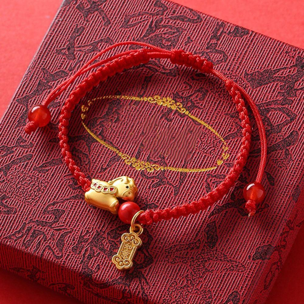 Year of The Horse Zodiac Horse Bracelet Calabash Chinese Red Handrope Spring Festival