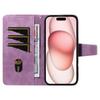 For iPhone 15 Leather Case Wallet Stand Grids Imprinted Phone Cover with Strap