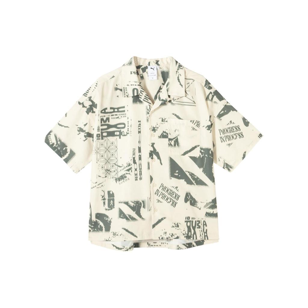 Puma Ss24 D Aop Short Sleeve American Vintage Full Print Polo Button Design Loose Fit Shirt Unisex Shirts Snow-White 627749-87