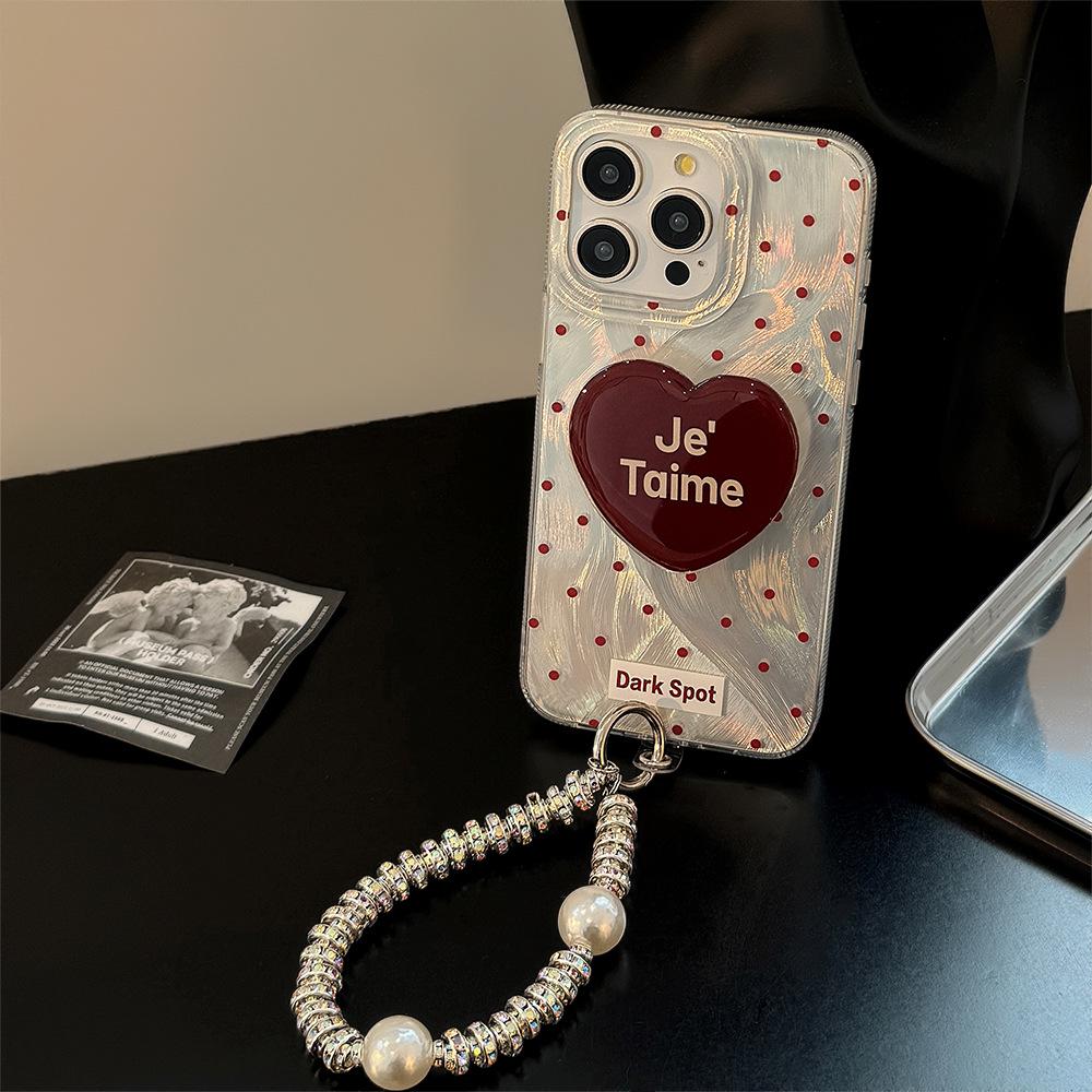 Niche Retro Red Love Stand Apple 15 Suitable for IPhone 13 Mobile Phone Case 16 Bracelet 14promax Feather Yarn